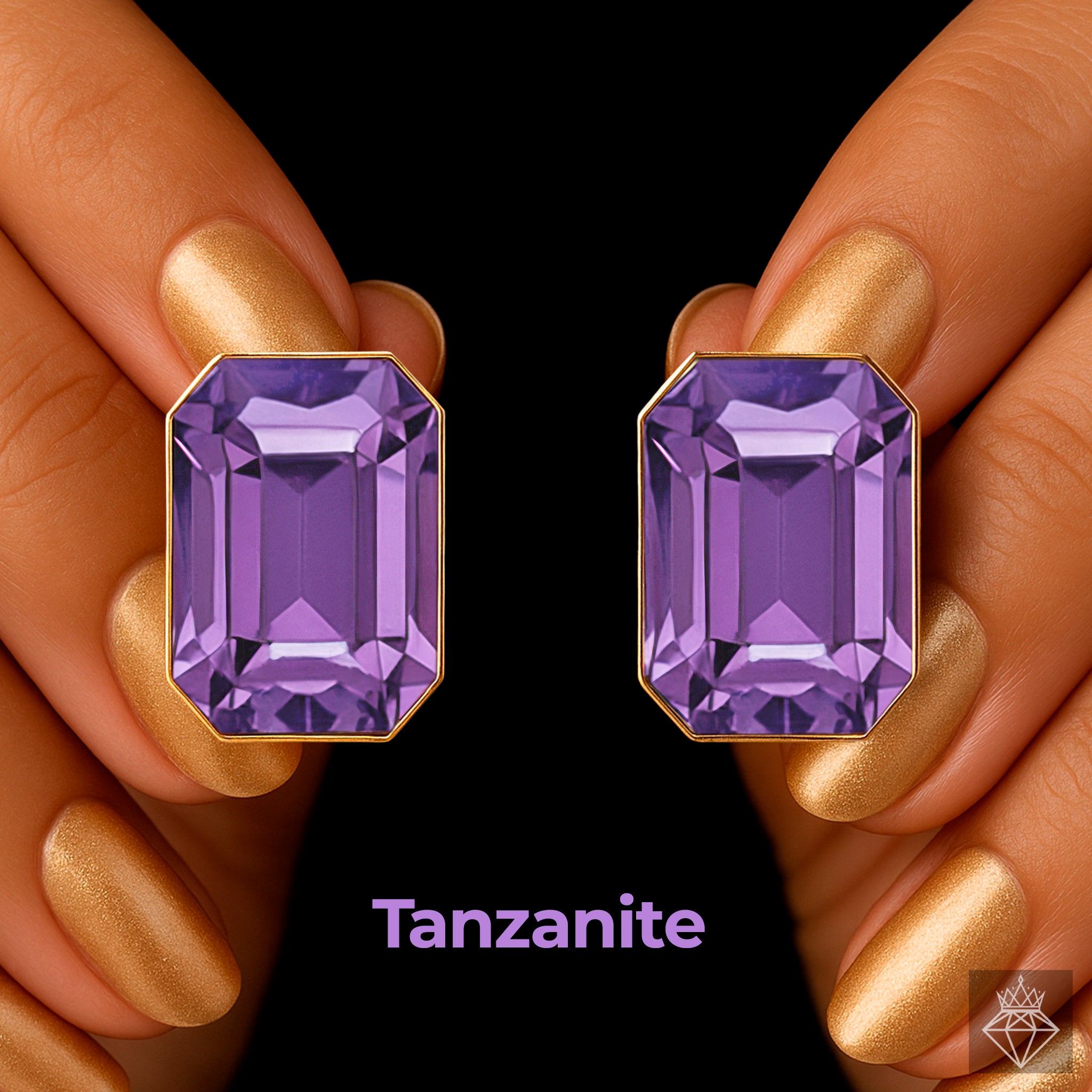 PRAO Anti-Tarnish Rectangle Shape Tanzanite Crystal Earrings