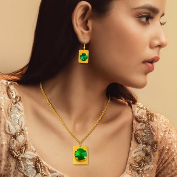 PRAO Anti-Tarnish Emerald Necklace Set With Earrings✨