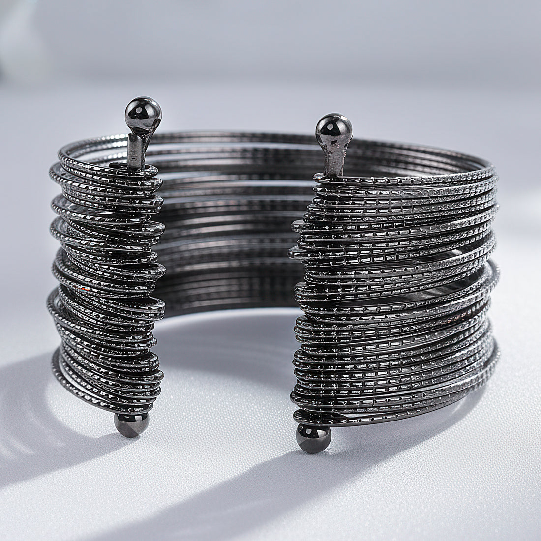 PRAO Anti-Tarnish Gunmetal Multilayer Bangle Bracelet (Adjustable Size)
