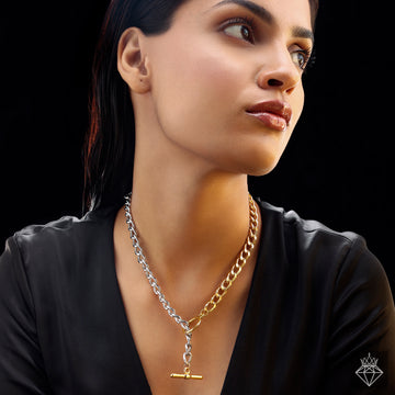 PRAO Anti-Tarnish Dual Tone T-Lock Chain Necklace