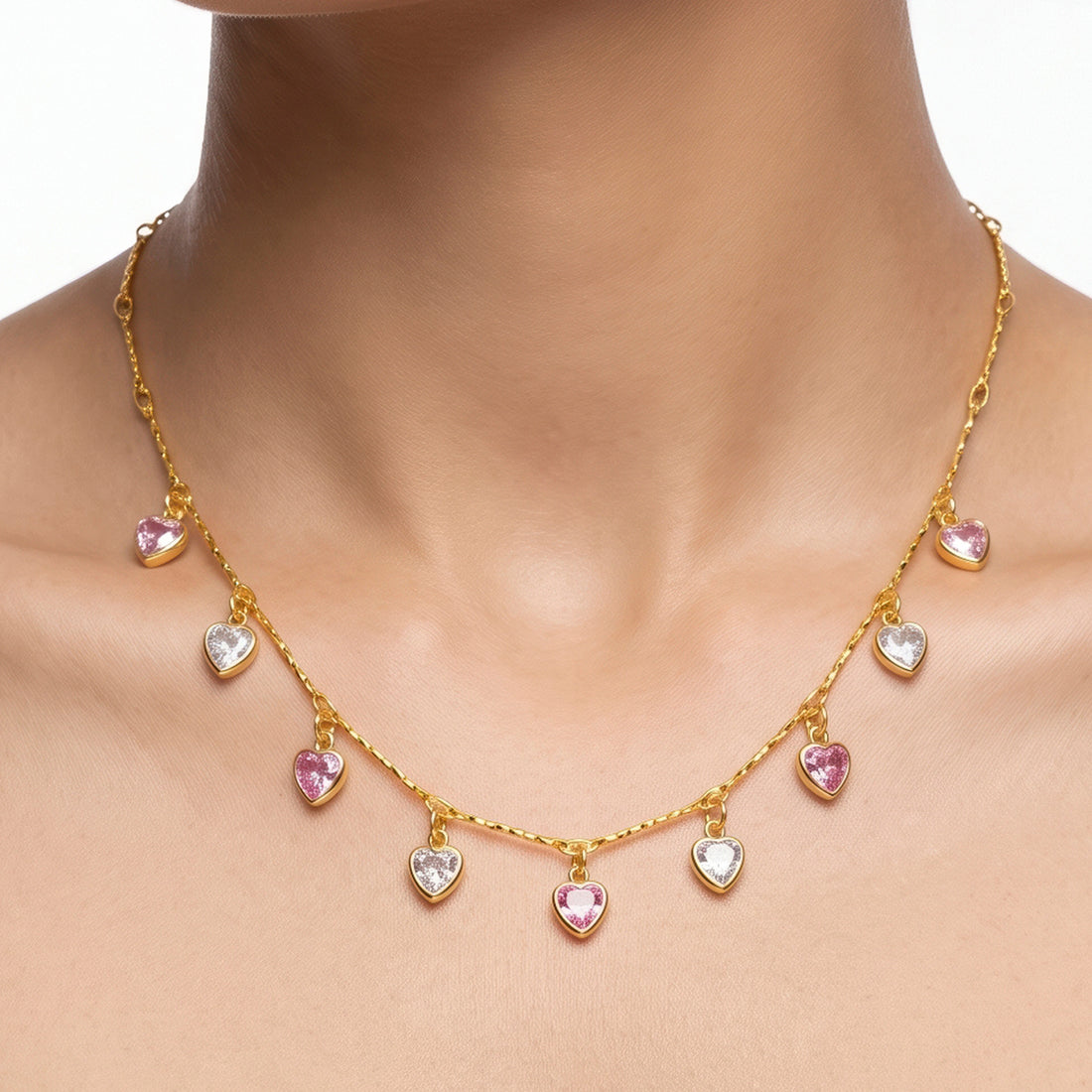 PRAO Necklace Anti-Tarnish Heart Crystal Chain