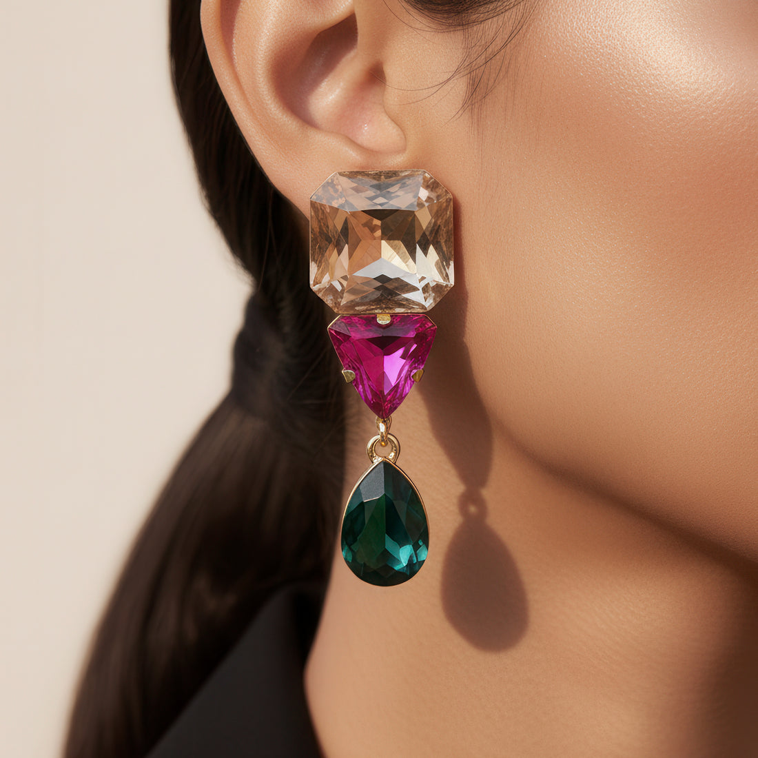 PRAO Anti-Tarnish Tri-Shape Dangle Earrings