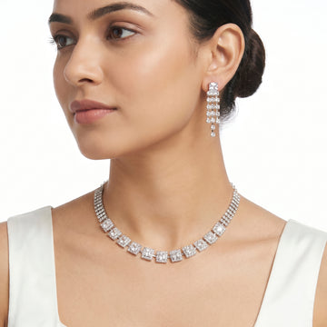 PRAO Necklace Anti-Tarnish Crystal Drop Set With Earrings
