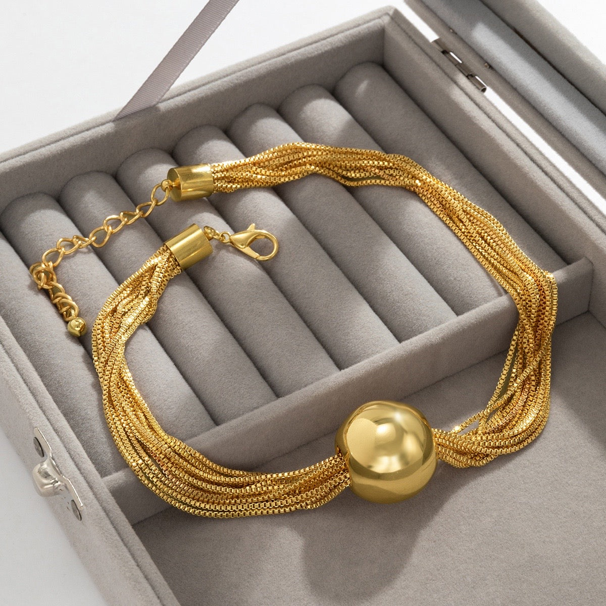 PRAO Anti-Tarnish Golden Multi-Line Box Chain Bracelet✨