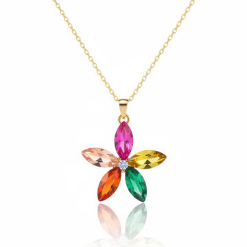 PRAO Anti-Tarnish Multicolor Crystal Flower Pendant Necklace