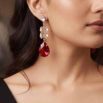 PRAO Anti-Tarnish Bow-Tie Bead Earrings With Drop Crystal Dangles