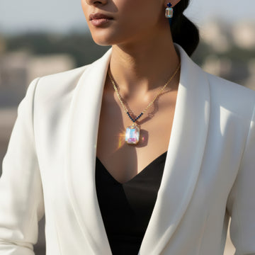 PRAO Anti-Tarnish V-Shape Pendant Necklace Set with Earrings