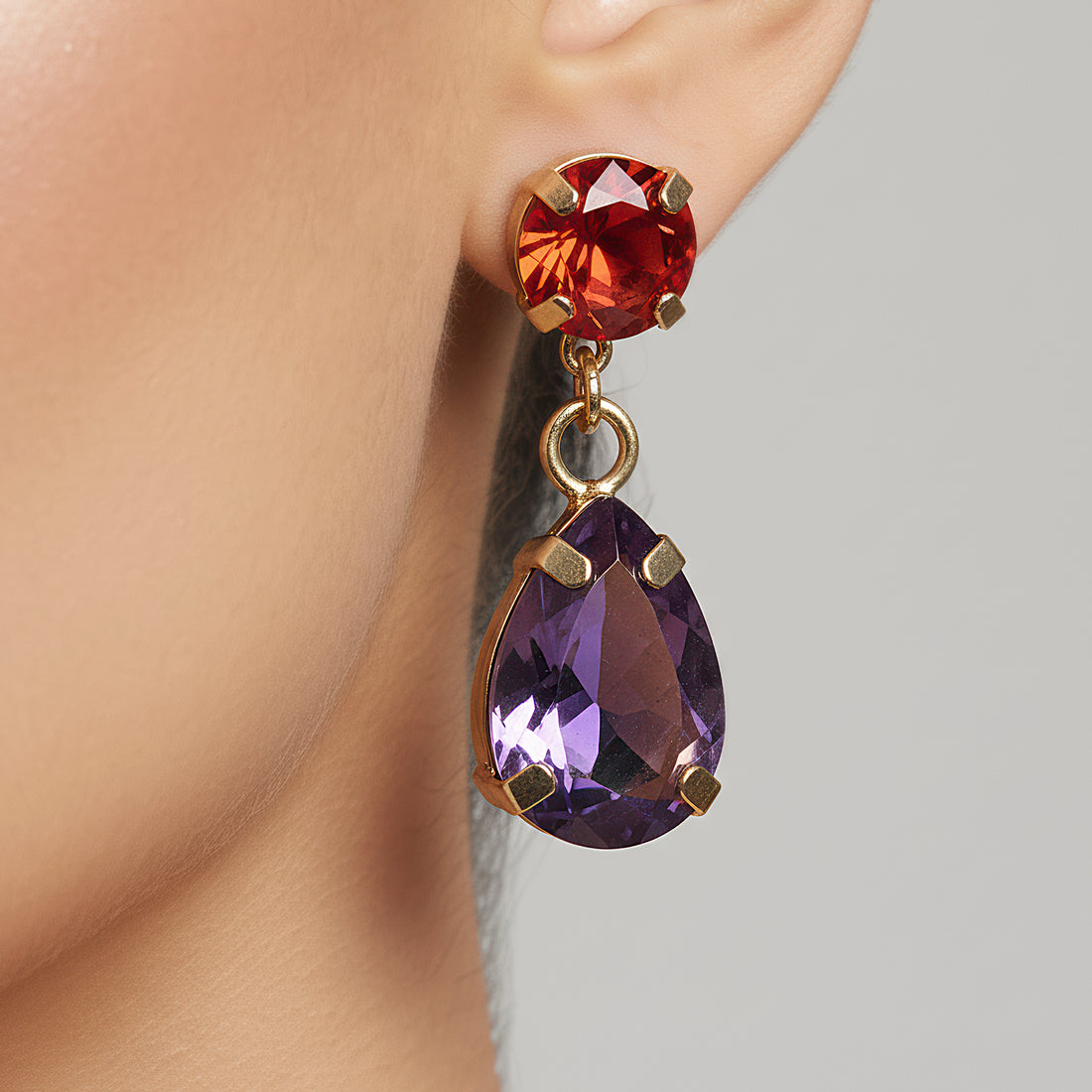 PRAO Anti-Tarnish Multicoloured Crystals Necklace Set With Earrings