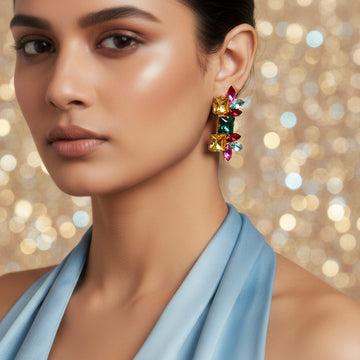 PRAO Anti-Tarnish Multi-Color Linear Statement Earrings