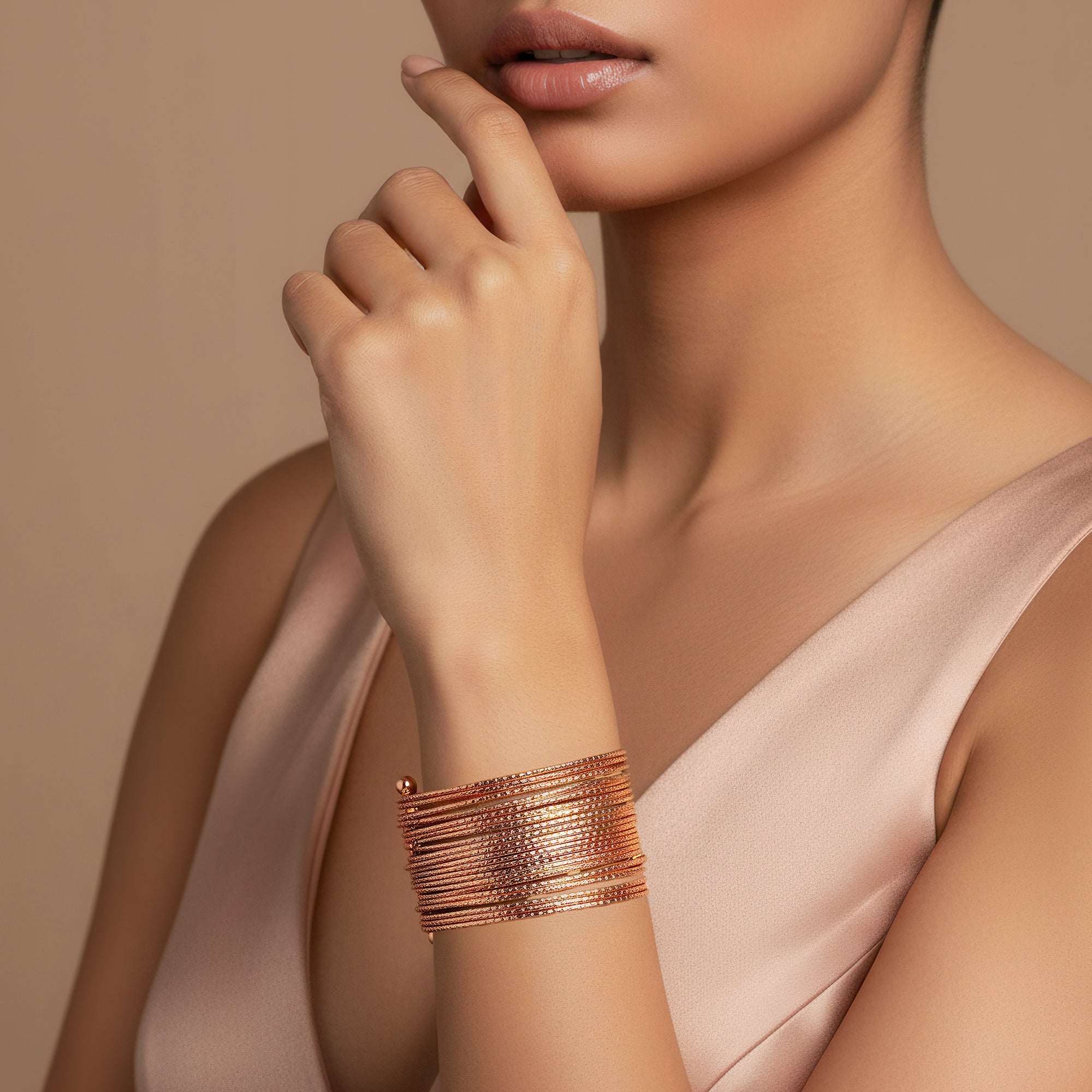 PRAO Anti-Tarnish Rose Gold Multilayer Bangle Bracelet (Adjustable Size)