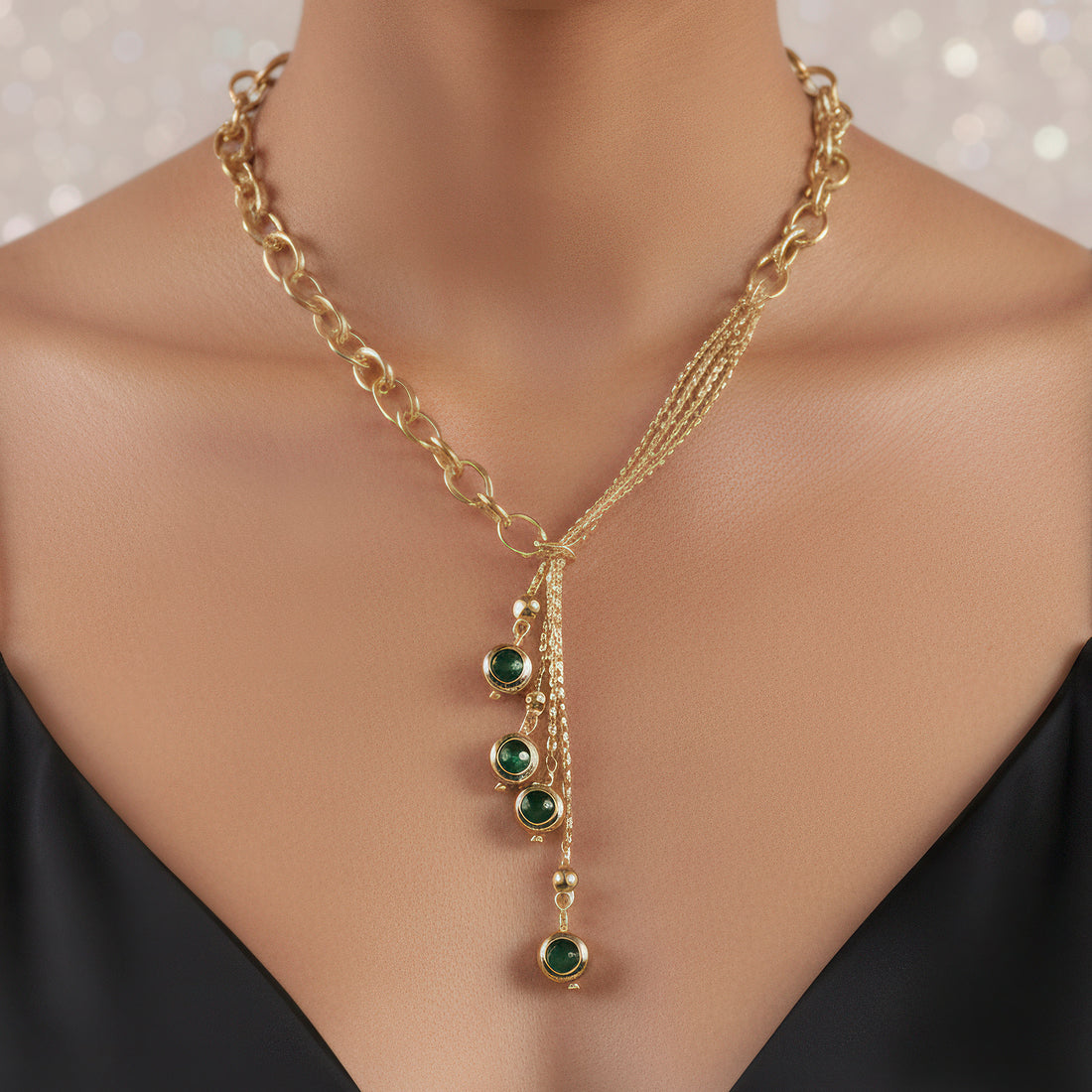 PRAO Anti-Tarnish High Fashion Emerald Crystal Necklace Set With Earrings
