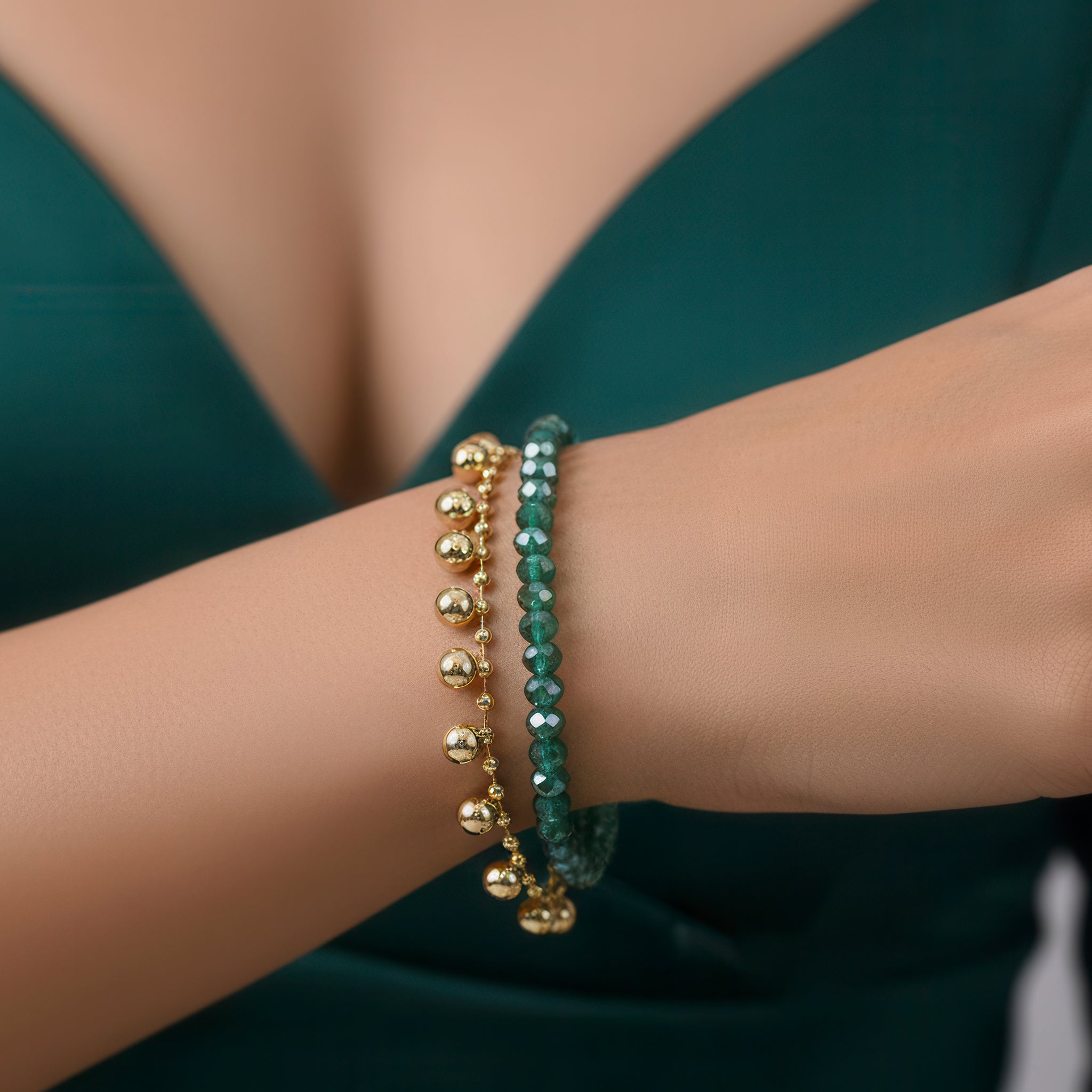 PRAO Anti-Tarnish Pack of 2 Crystal Bead & Charm Bracelets