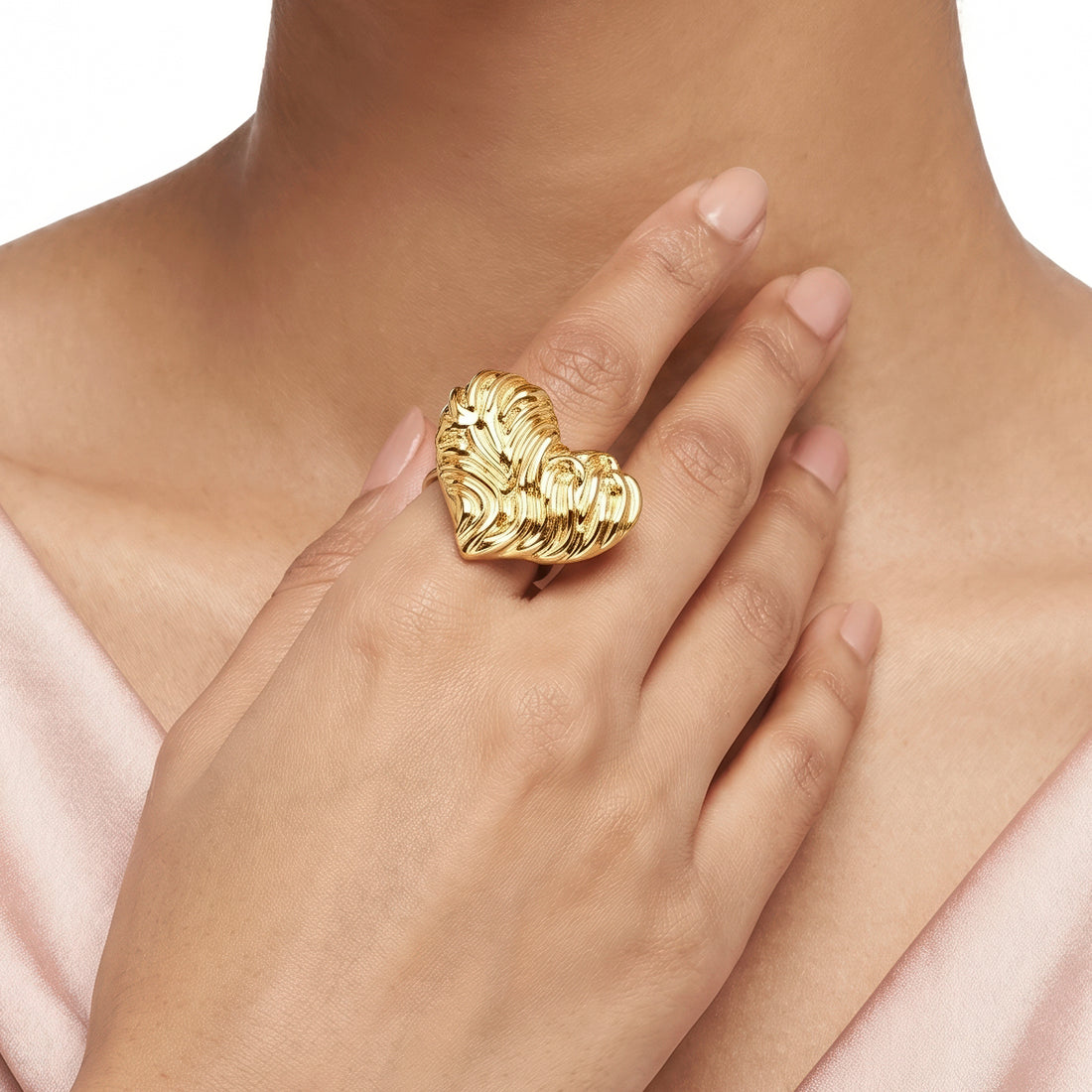 PRAO Ring Anti-Tarnish Molten Textured Heart (Adjustable Size)