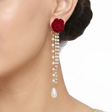 PRAO Earrings Anti-Tarnish Pearl Studs With Crystal And Teardrop Drop
