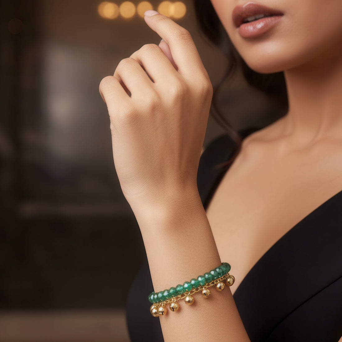 PRAO Anti-Tarnish Pack of 2 Crystal Bead & Charm Bracelets