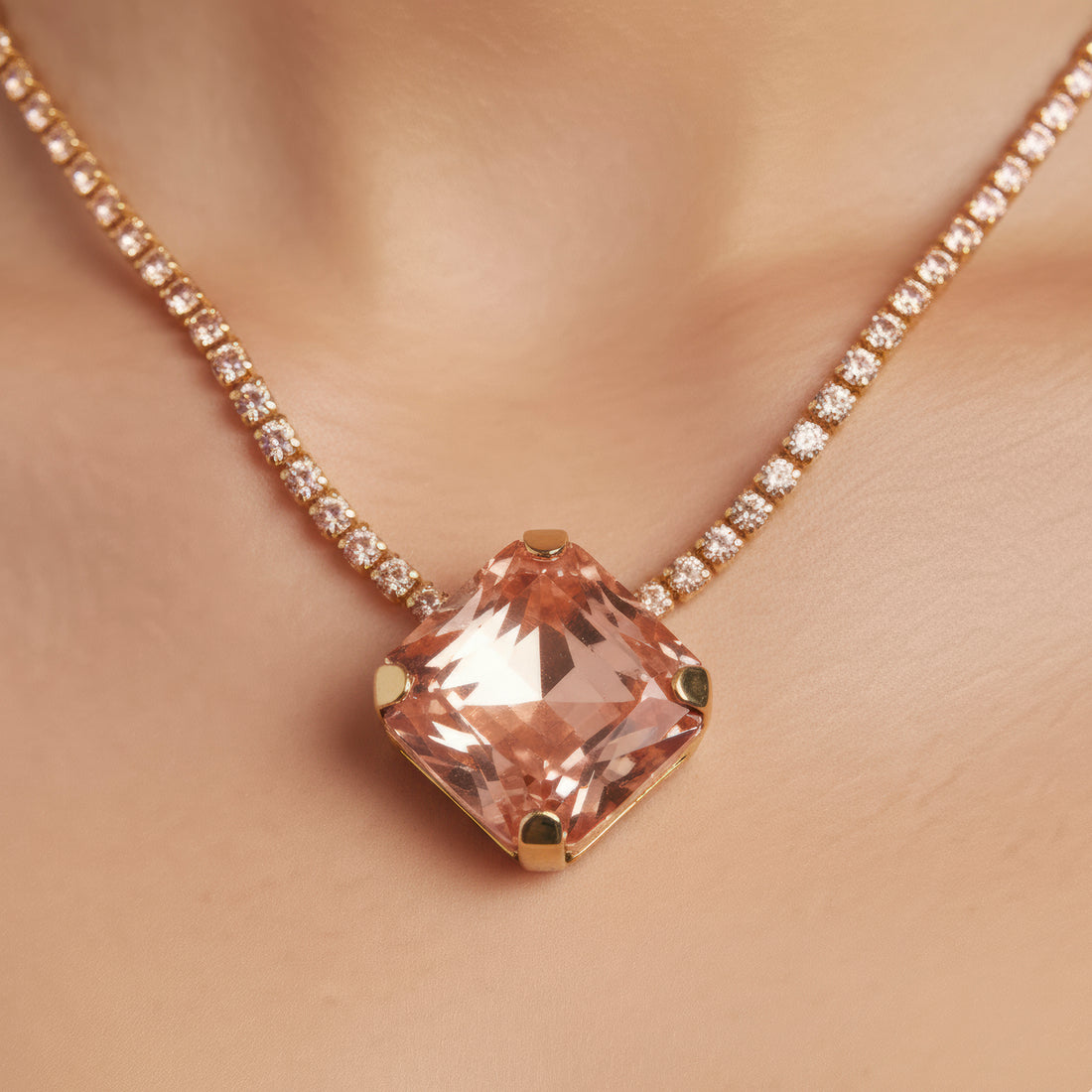 PRAO Necklace Waterproof Rhinestone Pendant Set With Earrings