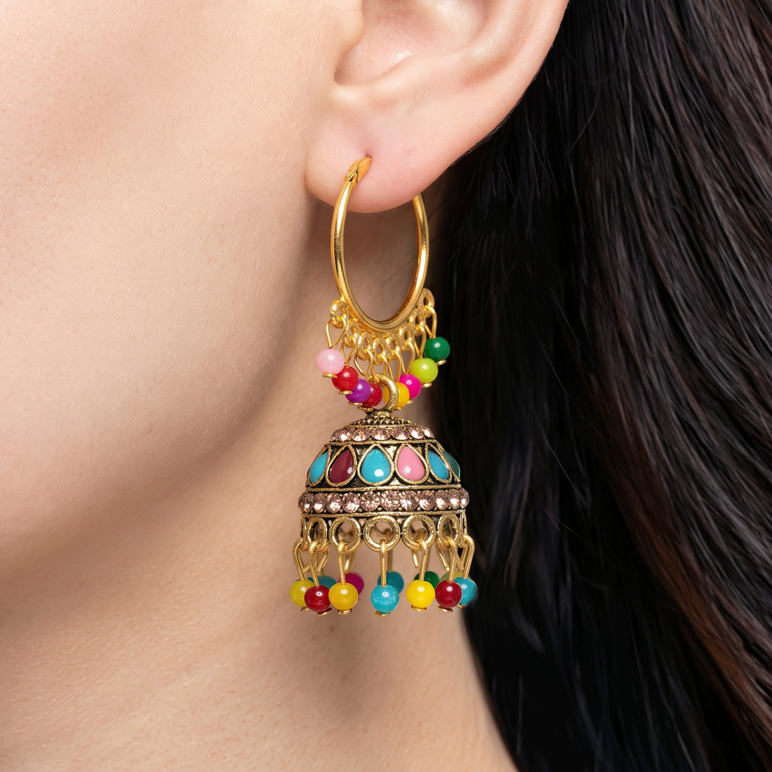 PRAO Earrings Anti-Tarnish Hoop Jhumka