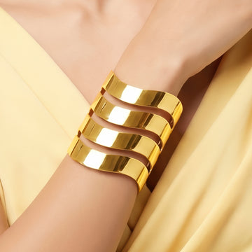 PRAO Bracelet Anti-Tarnish Wave Statement Cuff (Adjustable Size)