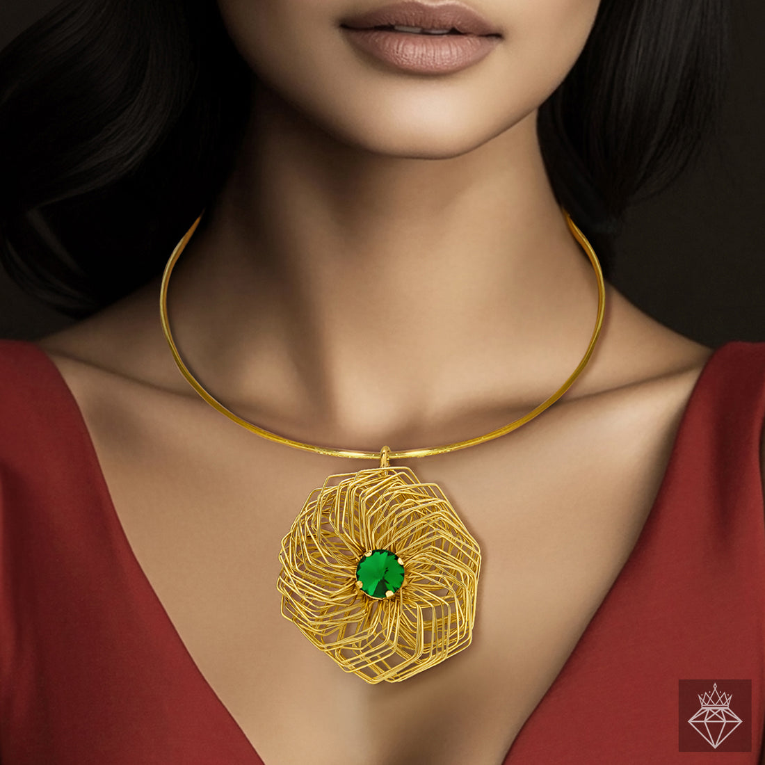 PRAO Anti-Tarnish Golden Nest Emerald Necklace✨