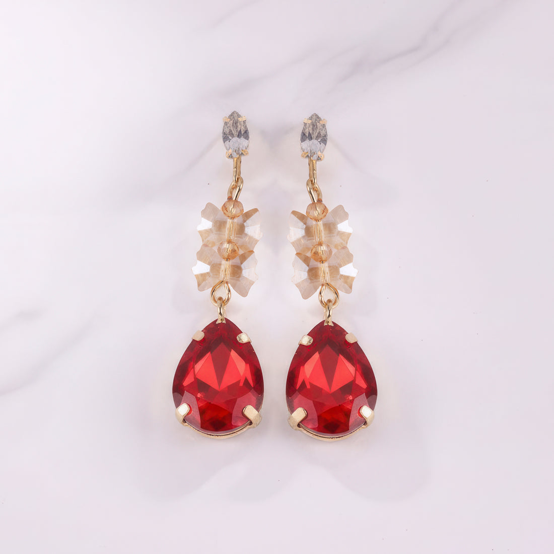 PRAO Earrings Anti-Tarnish Bow-Tie Bead With Drop Crystal Danglers
