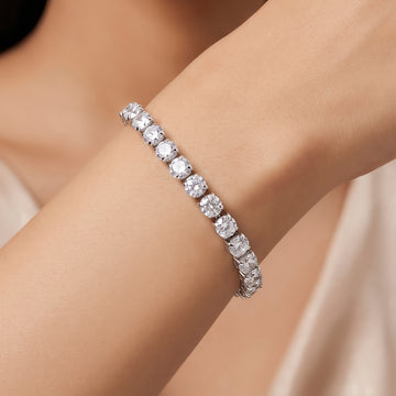 PRAO Bracelet Anti-Tarnish Silver Plated Round Crystals (Adjustable Size)