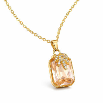 PRAO Necklace Anti-Tarnish Champagne Rectangle Pendant