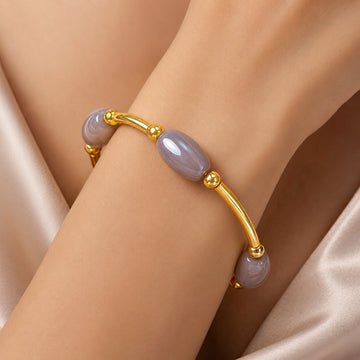 PRAO Bracelet Anti-Tarnish Grey Stone Bangle (Stretchable)