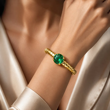 PRAO Bracelet Anti-Tarnish Green Stone Bangle (Stretchable)