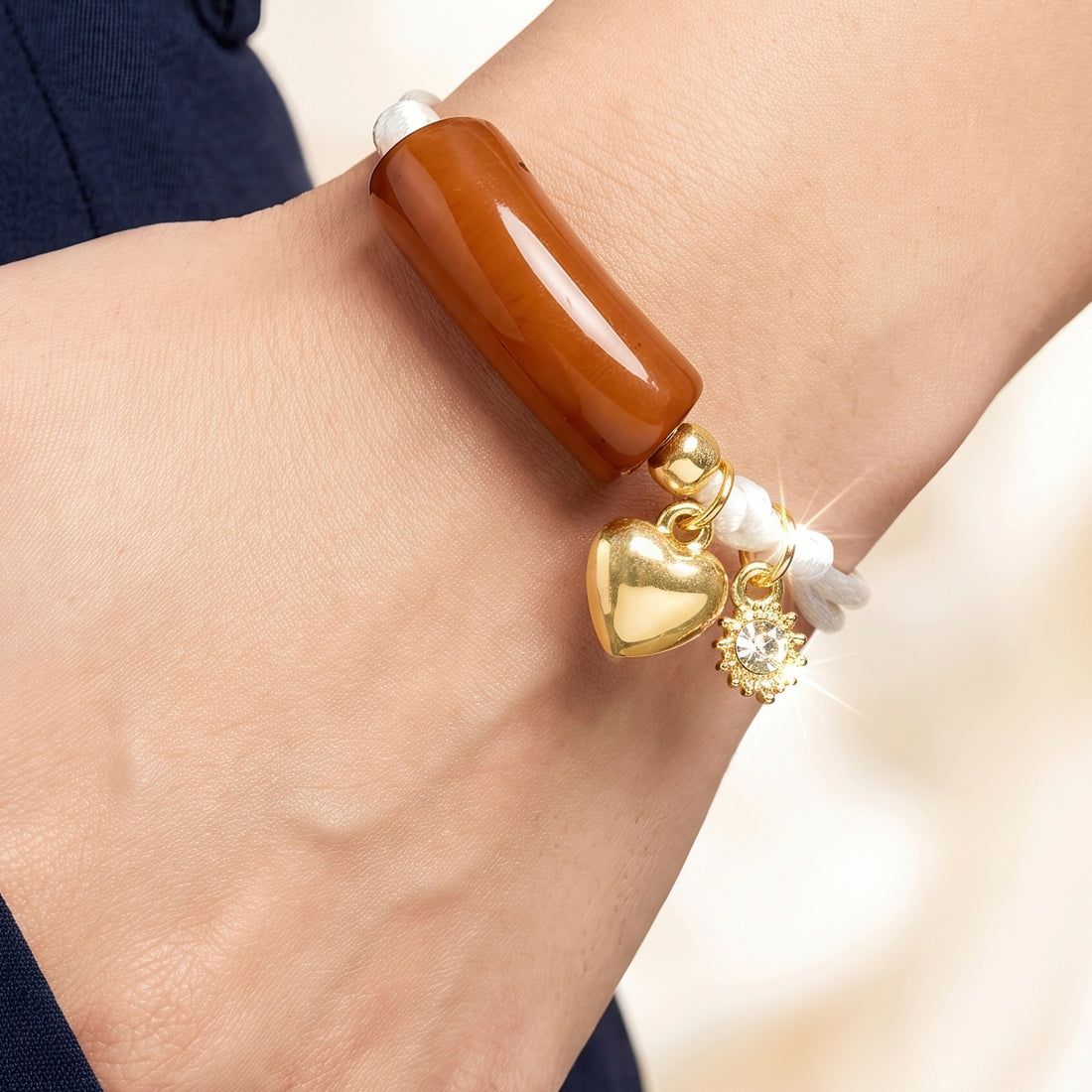 PRAO Bracelet Anti-Tarnish Heart Charm Cord (Adjustable Size)