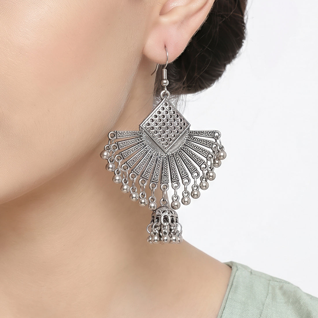 PRAO Earrings Anti-Tarnish Oxidized Geometric And Maang Tikka Set
