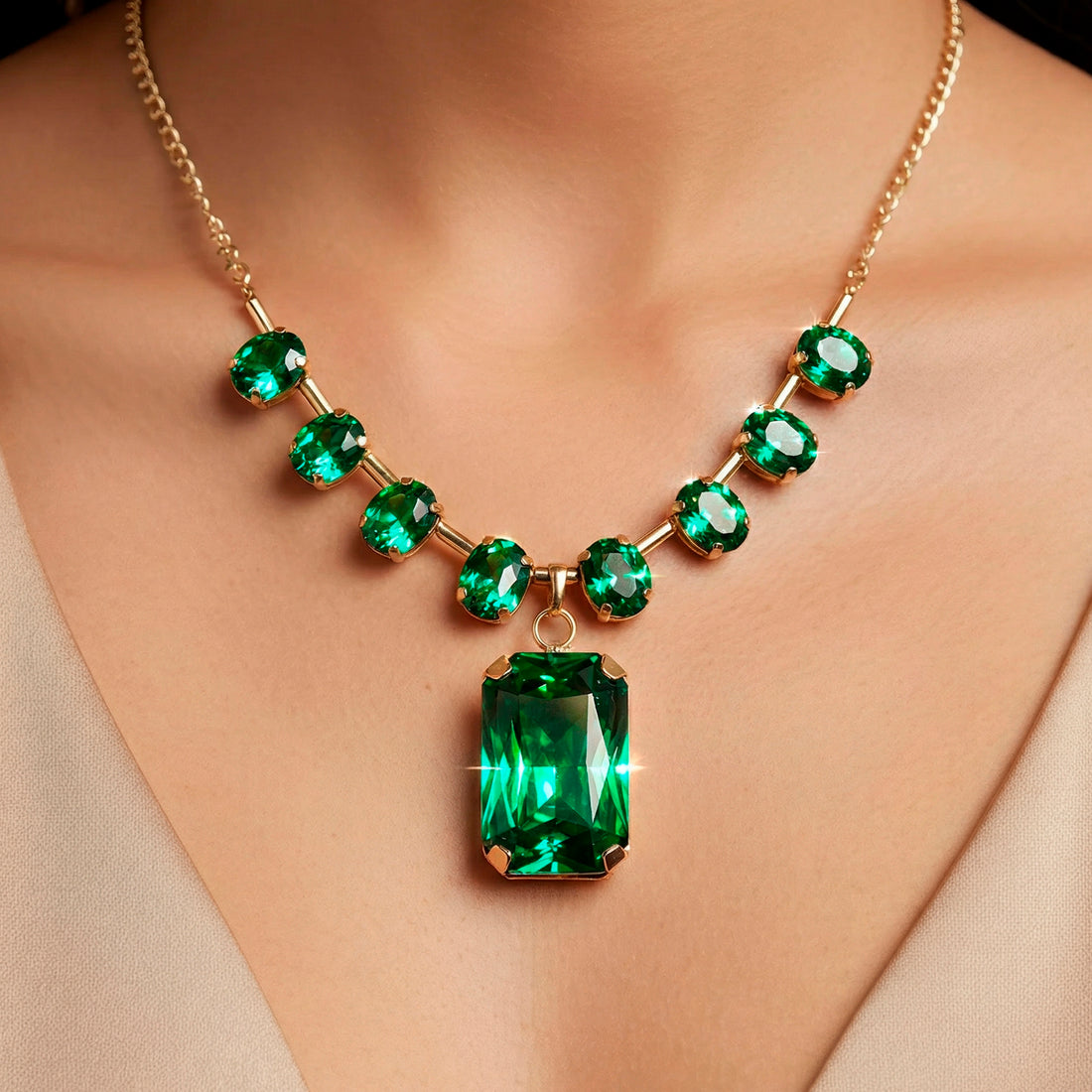 PRAO Necklace Waterproof Emerald Set With Earrings