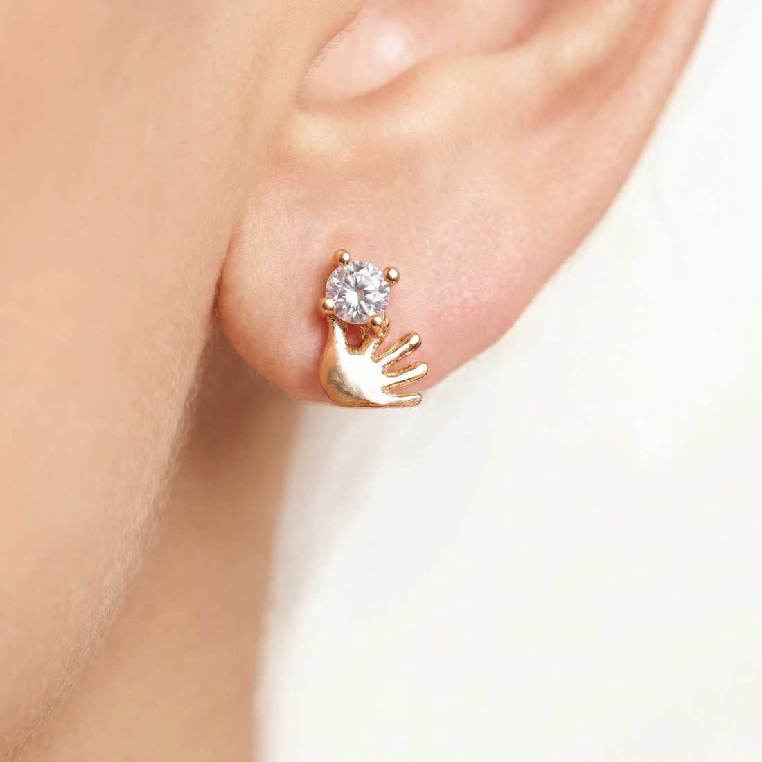 PRAO Earrings Anti-Tarnish Crystal Hand Motif Studs