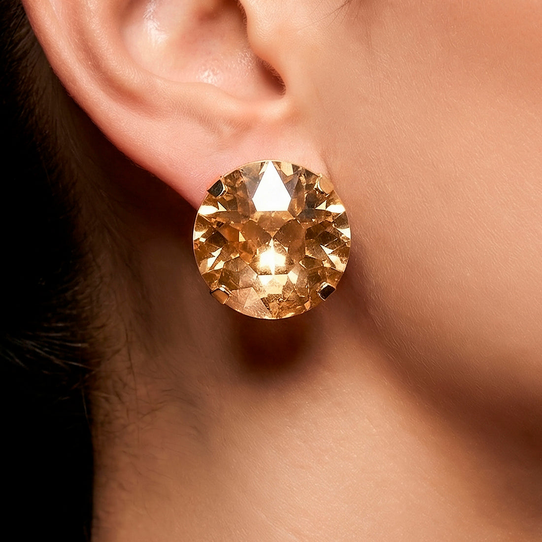 PRAO Necklace Waterproof Champagne Crystal Pendant Set with Earrings