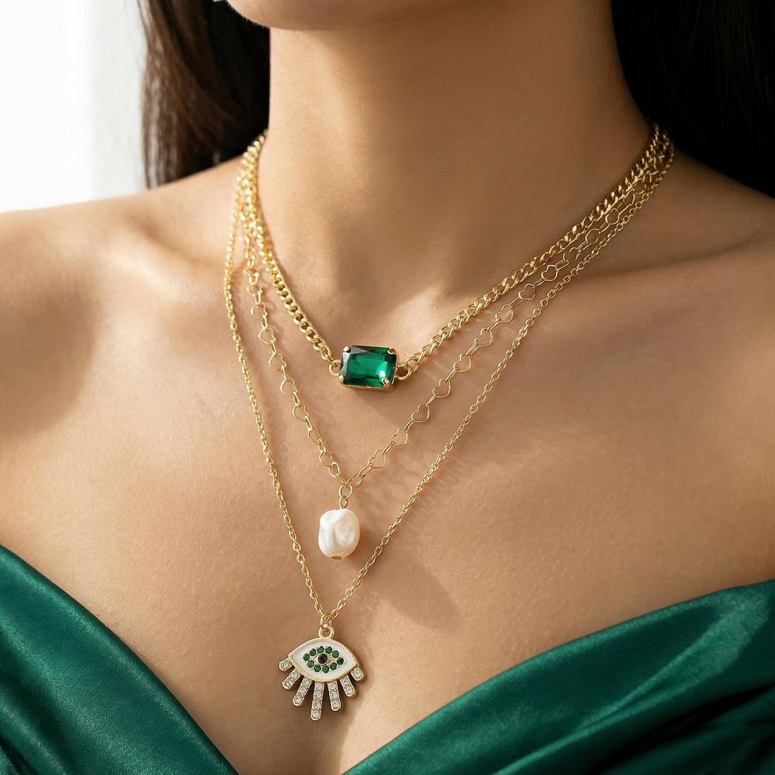 PRAO Necklace Waterproof Layers Set with Earrings