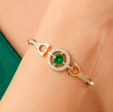 PRAO Bracelet Anti-Tarnish Gold Plated Crystal Bangle (Adjustable Size)