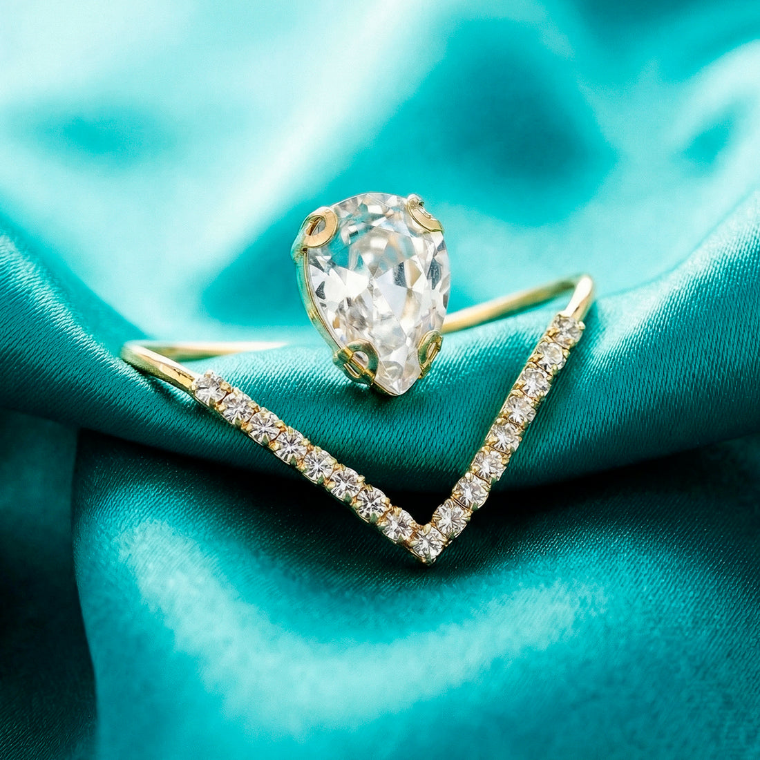 PRAO Ring Anti-Tarnish Invisible Pear Stone Statement (Adjustable Size)