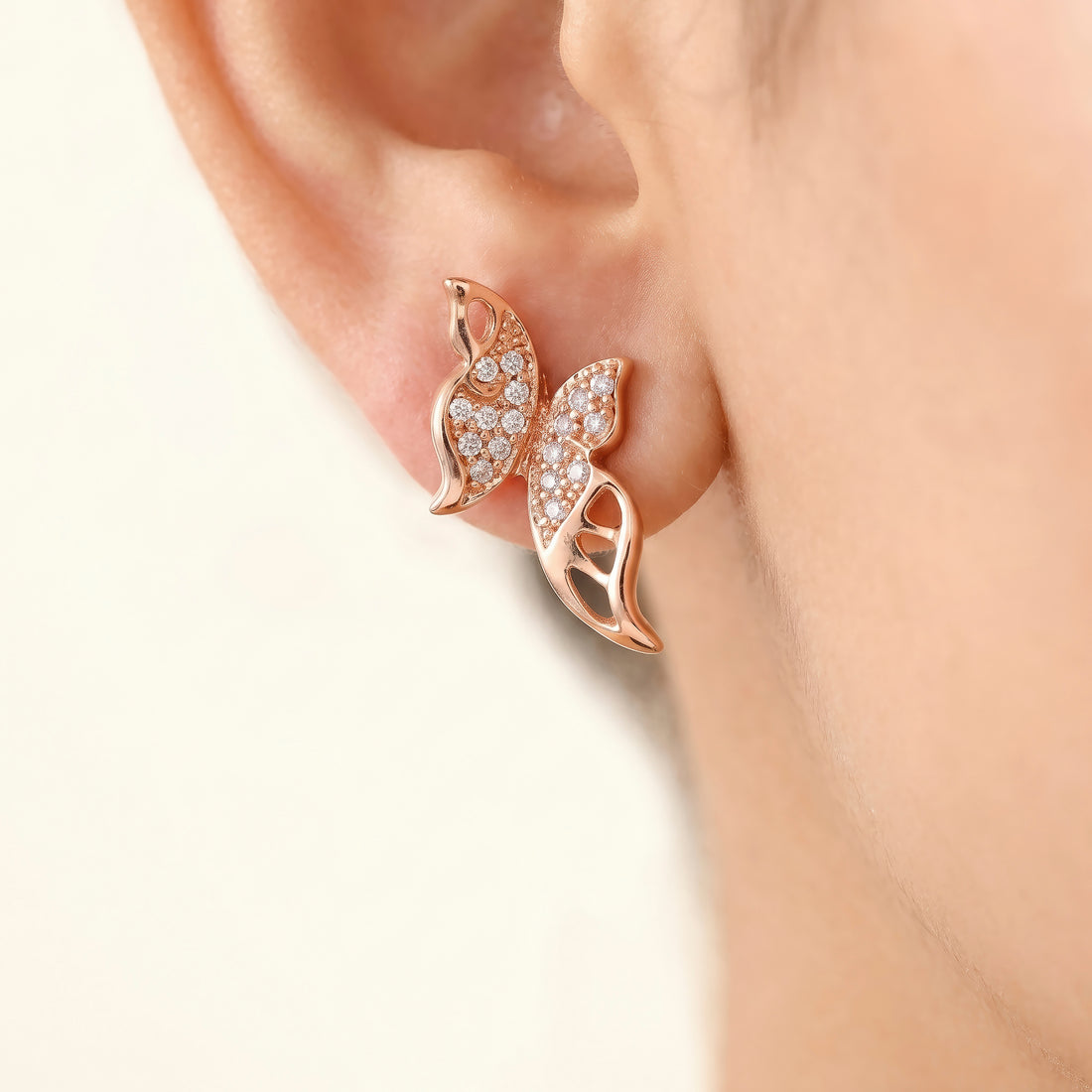 PRAO Earrings Anti-Tarnish Butterfly Crystal Studs