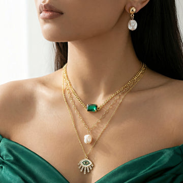 PRAO Necklace Waterproof Layers Set with Earrings