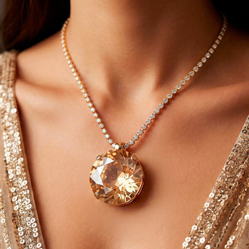 PRAO Necklace Anti-Tarnish Champagne Crystal Pendant Set with Earrings