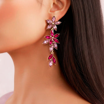 PRAO Earrings Waterproof Flowery Long Crystal Danglers