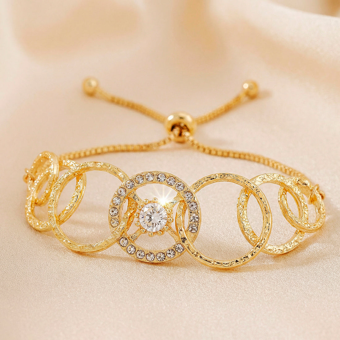 PRAO Bracelet Anti-Tarnish Gold Plated AD with Links Chain (Adjustable Size)