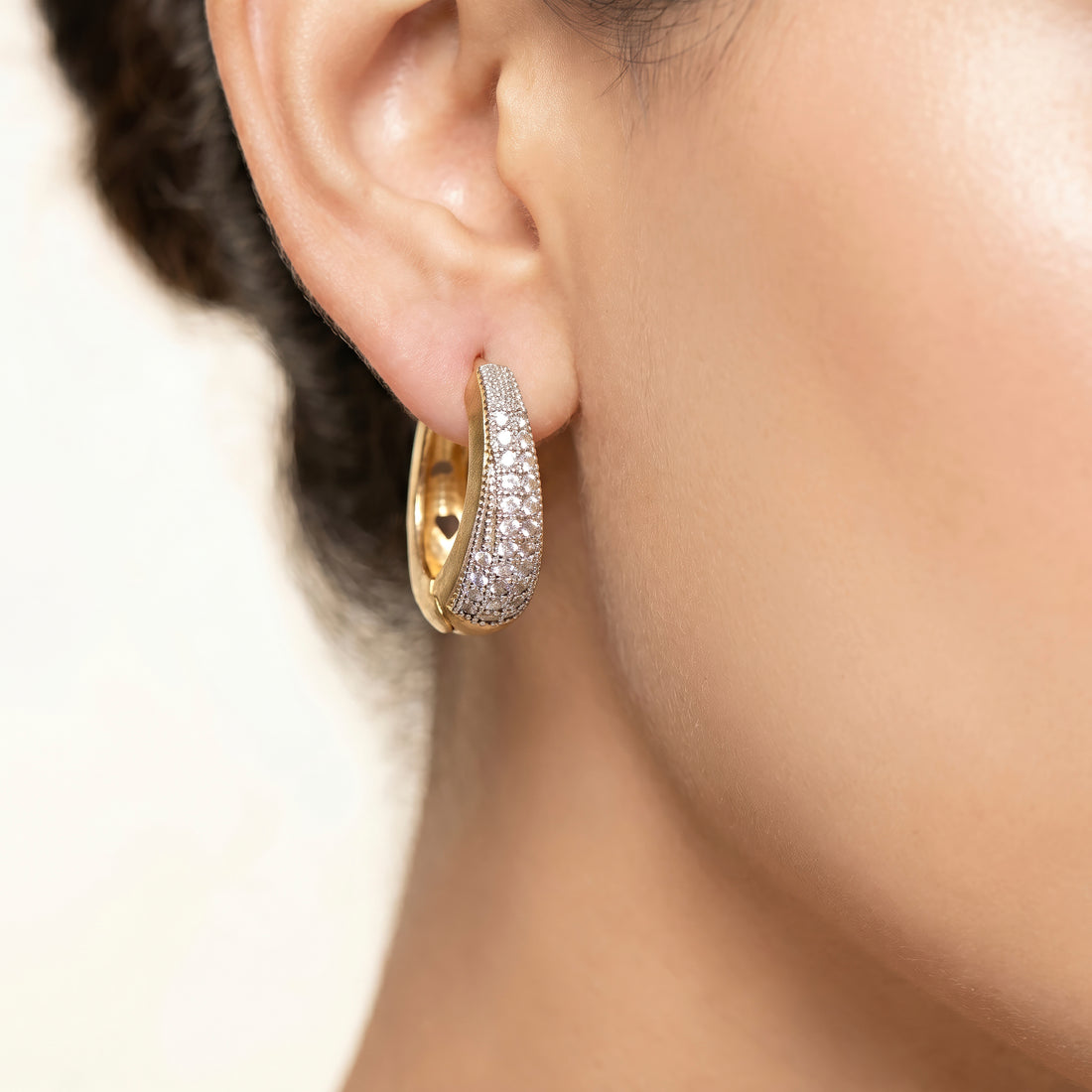 PRAO Earrings Anti-Tarnish Thick Pave Hoops