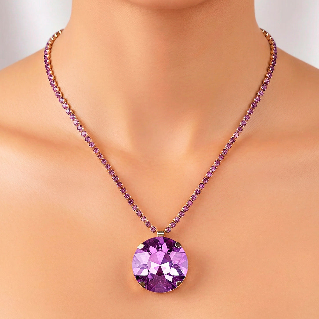 PRAO Necklace Anti-Tarnish Round Crystal Pendant Set with Earrings