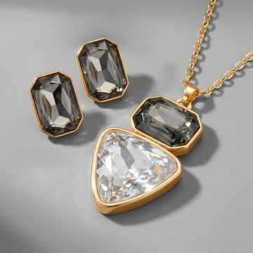 PRAO Necklace Anti-Tarnish Rectangle & Triangle Pendant with Earrings