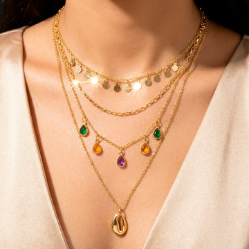 PRAO Necklace Waterproof Multilayered Crystal Charms