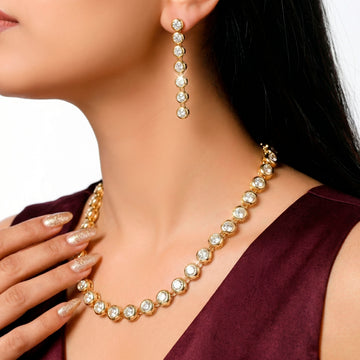 PRAO Necklace Anti-Tarnish Gold Plated Set With Earrings