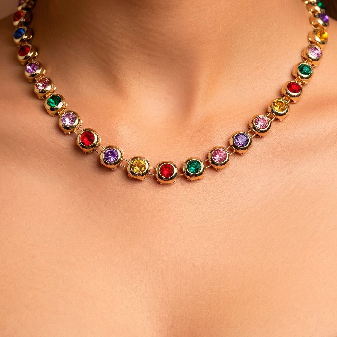 PRAO Necklace Waterproof Multicoloured Crystal Set With Earrings