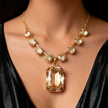 PRAO Necklace Anti-Tarnish Gold Plated Premium Crystal Set With Earrings