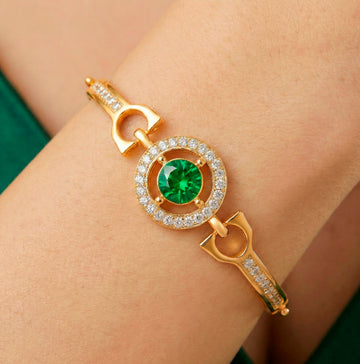 PRAO Bracelet Anti-Tarnish Emerald Green Crystal & AD Studded Bangle (Adjustable Size)