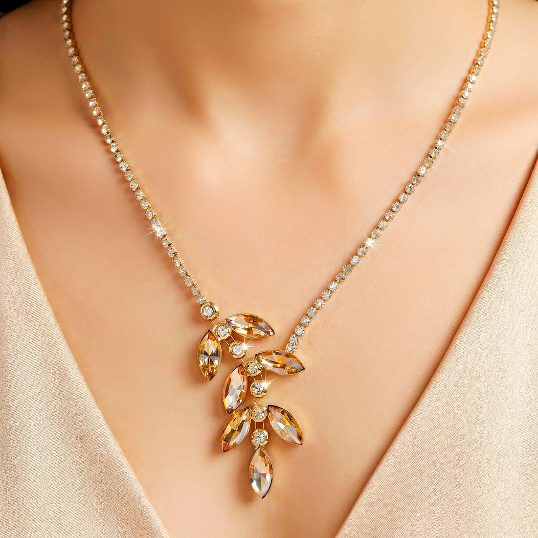 PRAO Necklace Waterproof Leafy Set With Earrings